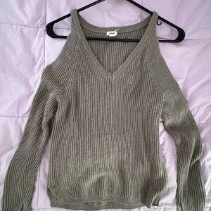 Garage cold-Shoulder v-neck Sweater - Gray/taupe